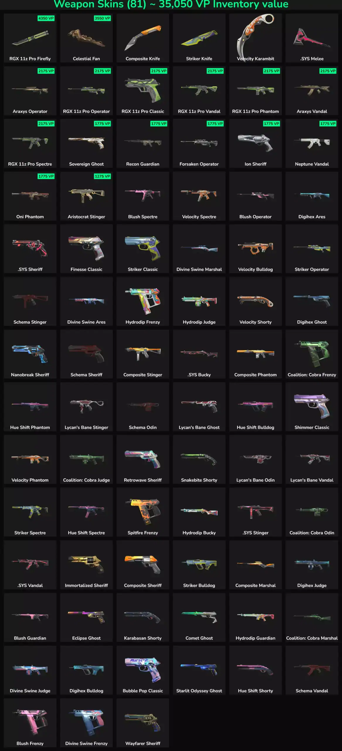 In-game skins and weapons for Valorant and Fortnite gaming accounts.