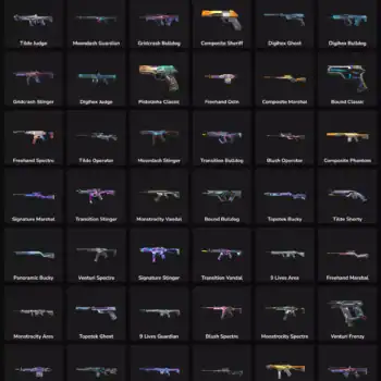 Collection of Valorant and Fortnite skins with 73 skins in LATAM market.