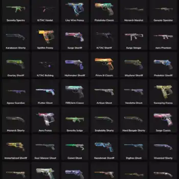 In-game skins for Valorant and Fortnite, including weapons and character accessories.