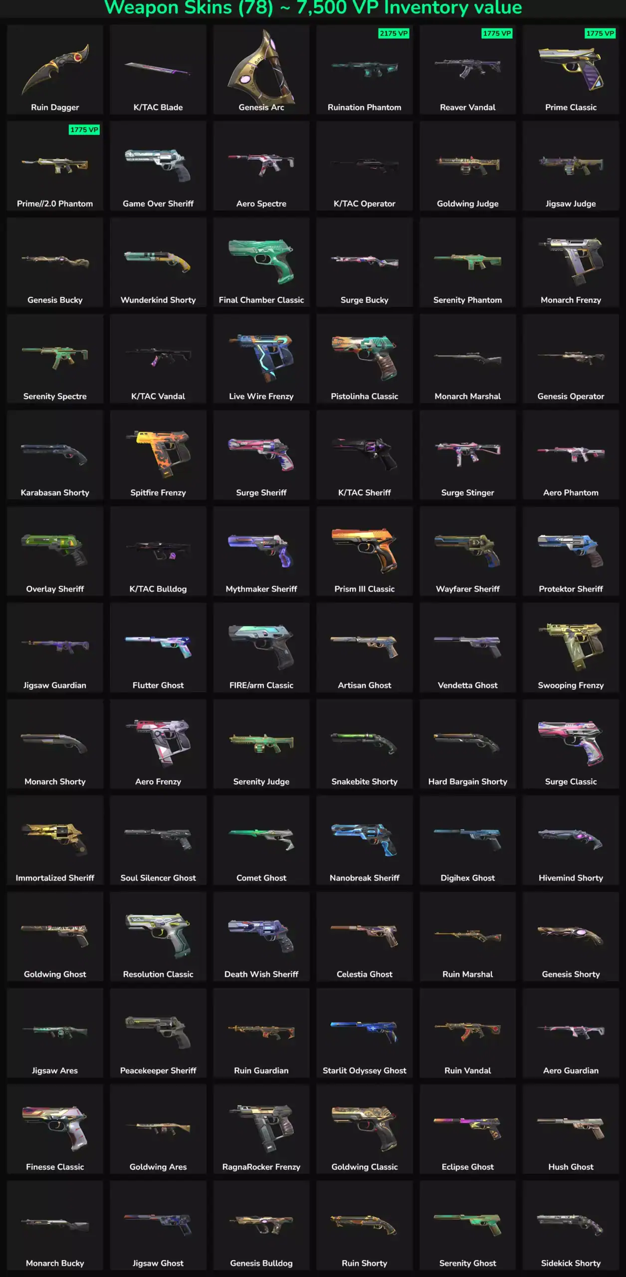 In-game skins for Valorant and Fortnite, including weapons and character accessories.