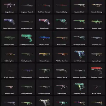 Image showing 111 inactive Valorant weapon skins with a total value of 17,799 VP.