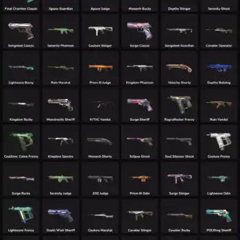 Collection of Valorant and Fortnite skins for gaming accounts in LATAM.