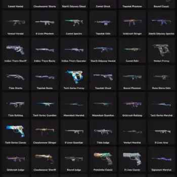 High-quality Valorant and Fortnite weapon skins with inactive status, available for EU players.