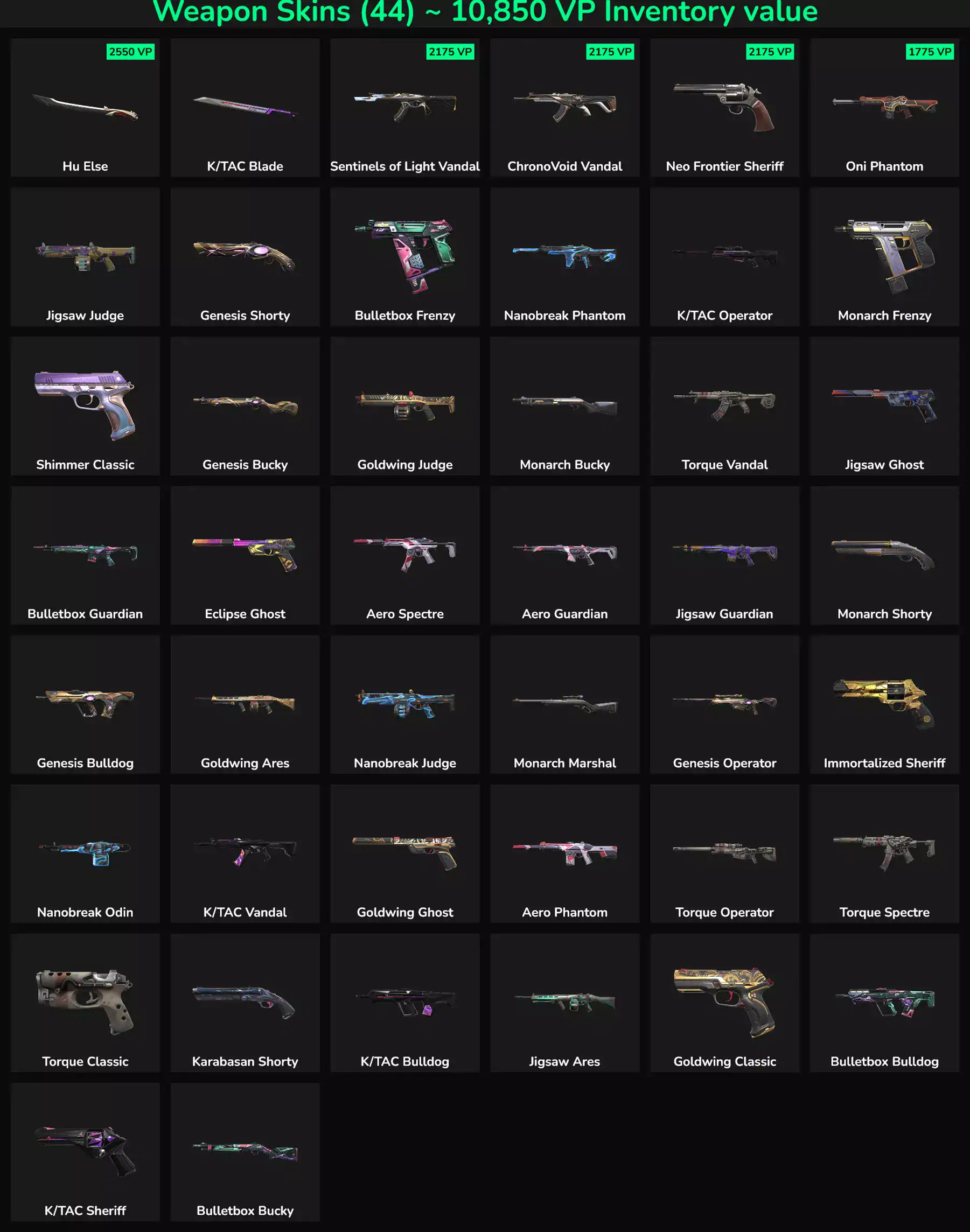 In-game weapon skins for Valorant and Fortnite, including rare and exclusive designs.