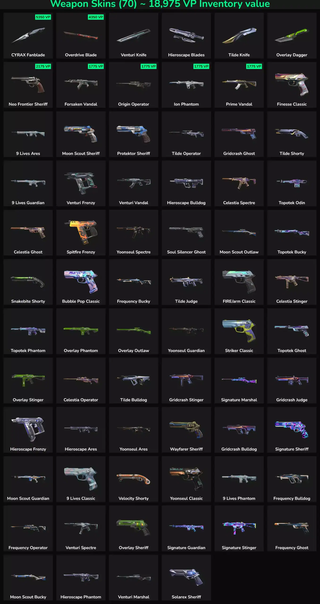 Inactive Valorant skins collection for EU players.