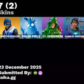 Seven exclusive skins including Glow, Point Patroller, Polar Peely, Lt. Evergreen, Clinical Crosser,.