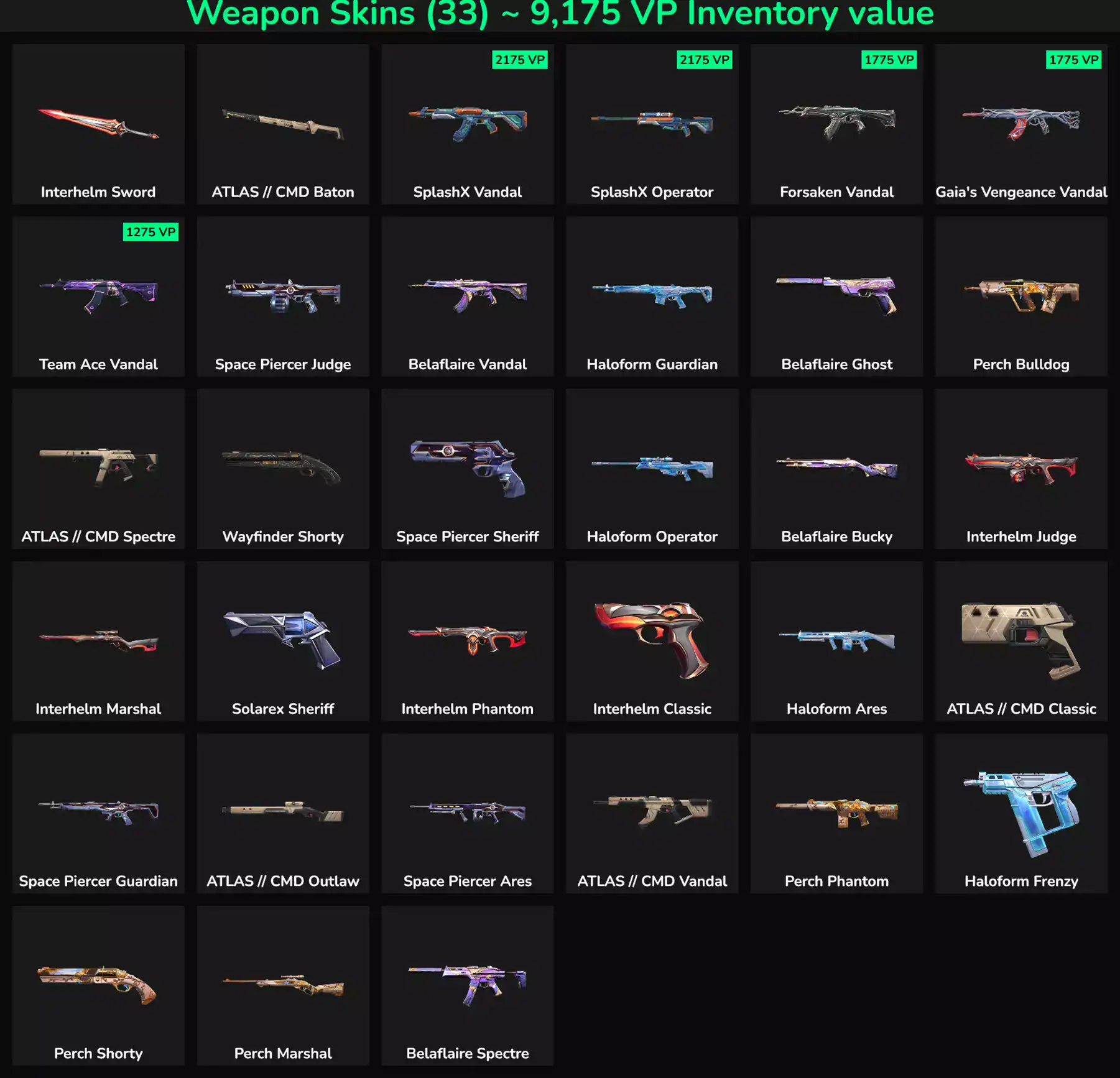 Inactive Valorant and Fortnite skins with vibrant designs and unique styles. Perfect for gaming acco.