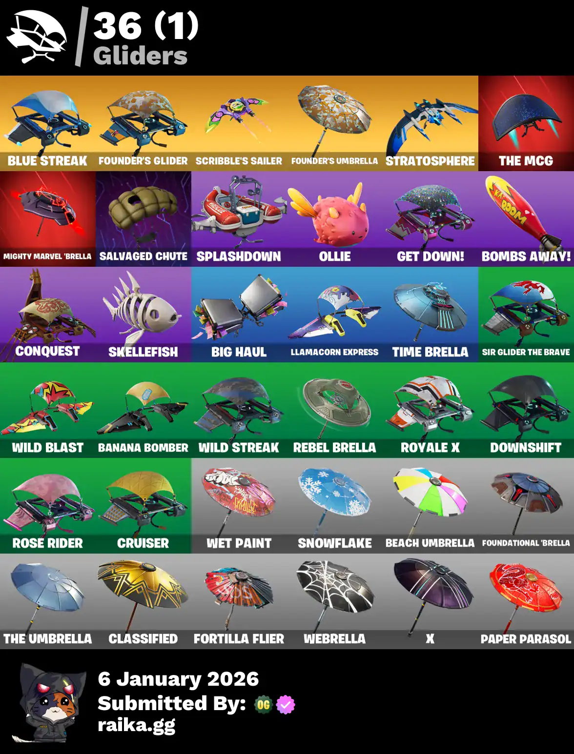 Quality skins including Blue Streak, Black Knight, Sparkle Specialist, and more.