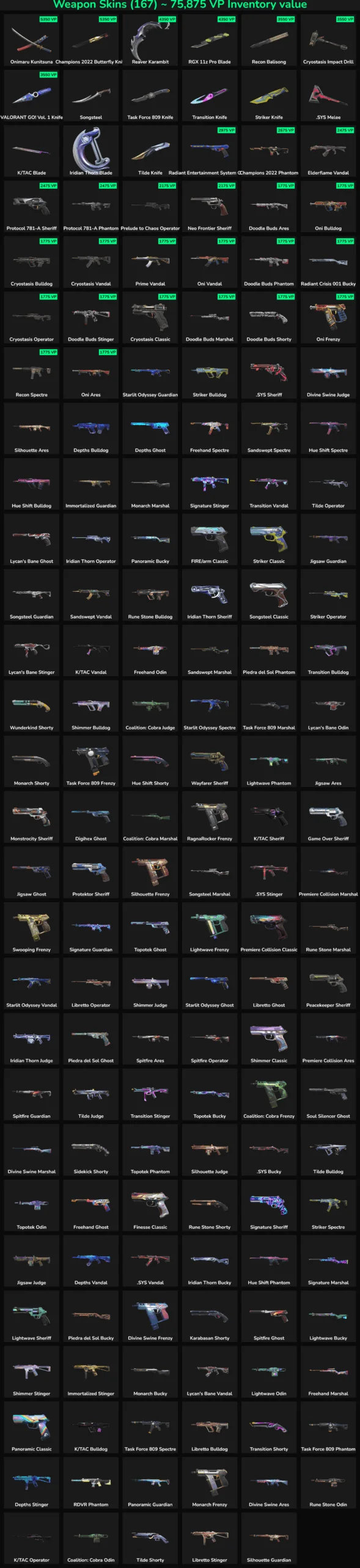 Skins for Valorant and Fortnite inactive list.