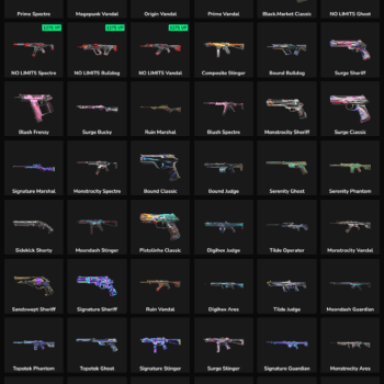 Inactive Valorant skins and Fortnite skins displayed with inventory value details.