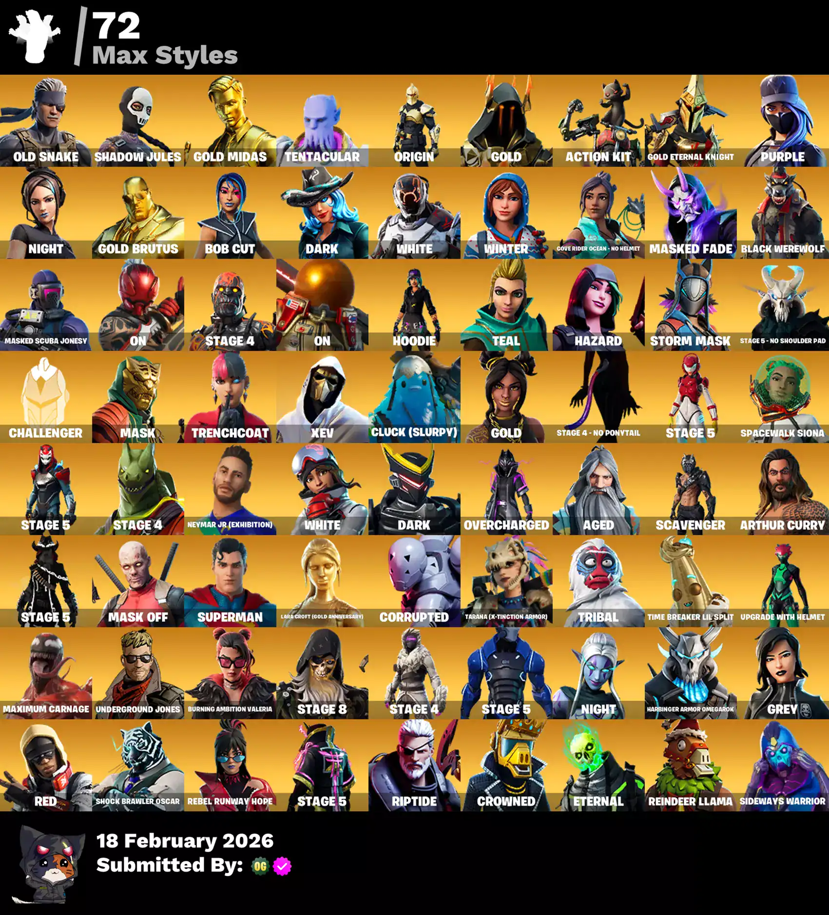 Quality gaming account skins including Renegade Raider, Blue Team Leader, and Gold Midas.