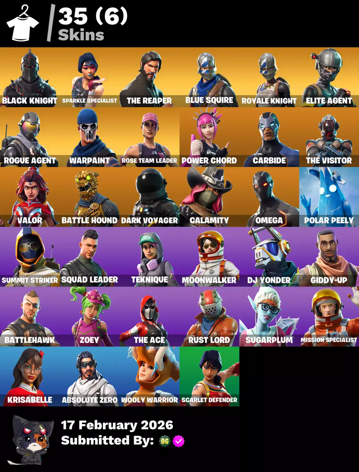 Gaming account with Black Knight, Sparkle Specialist, The Reaper, Blue Squire, Royale Knight, Elite.