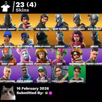 Fortnite skins including Black Knight, Sparkle Specialist, and Royale Knight for sale.