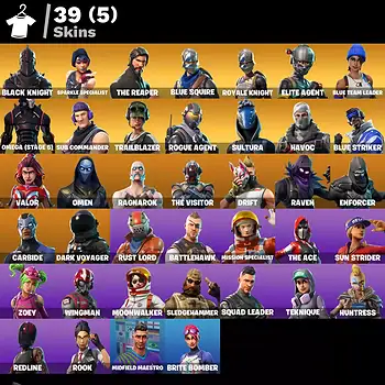 [PC] 39 skins | Black Knight | Sparkle Specialist | The Reaper | Blue Squire | Royale Knight | Elite Agent | Blue Team Leader | Omega (stage 5) | 250 VB