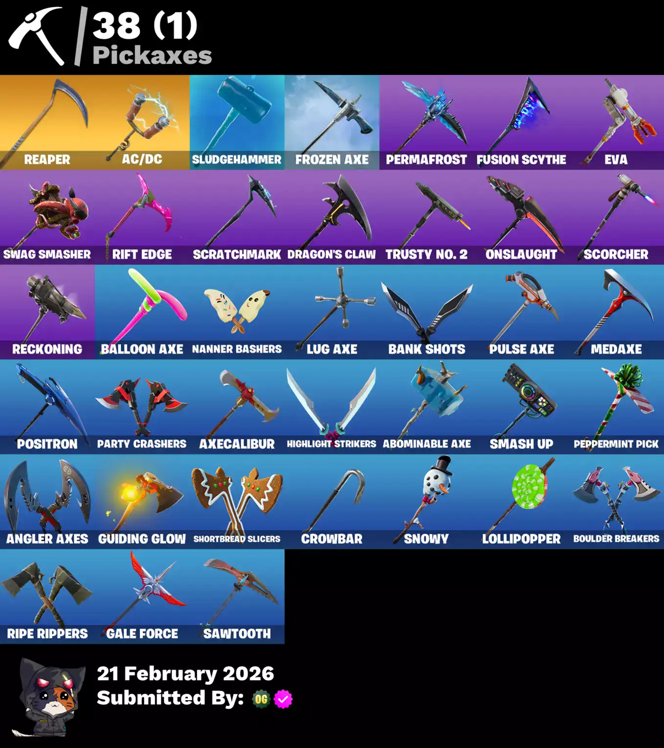Fortnite skins including Black Knight, Sparkle Specialist, Reaper, Blue Squire, Royale Knight, Elite.