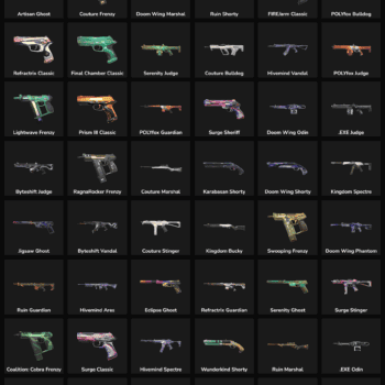 In-game Fortnite skins collection with various styles and rare items.