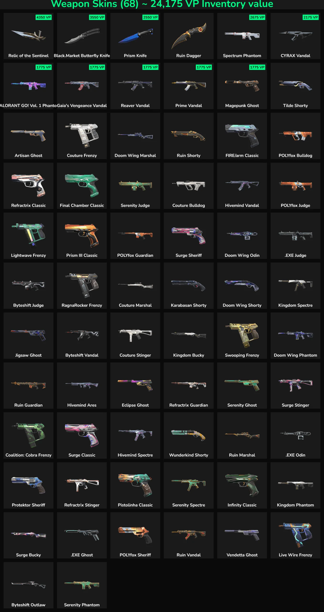 In-game Fortnite skins collection with various styles and rare items.