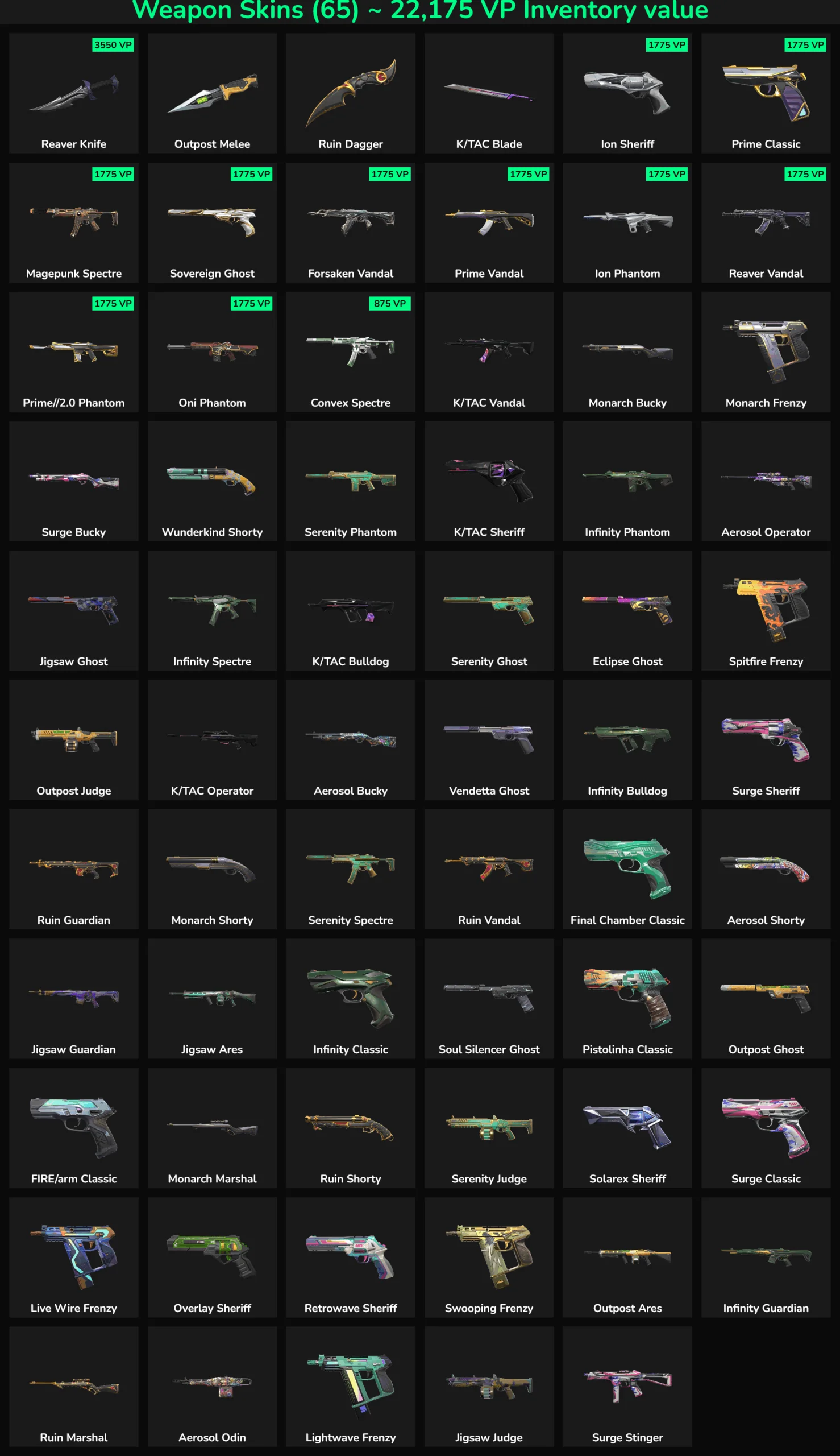 Fortnite skins inactive collection with 65 skins and weapons.