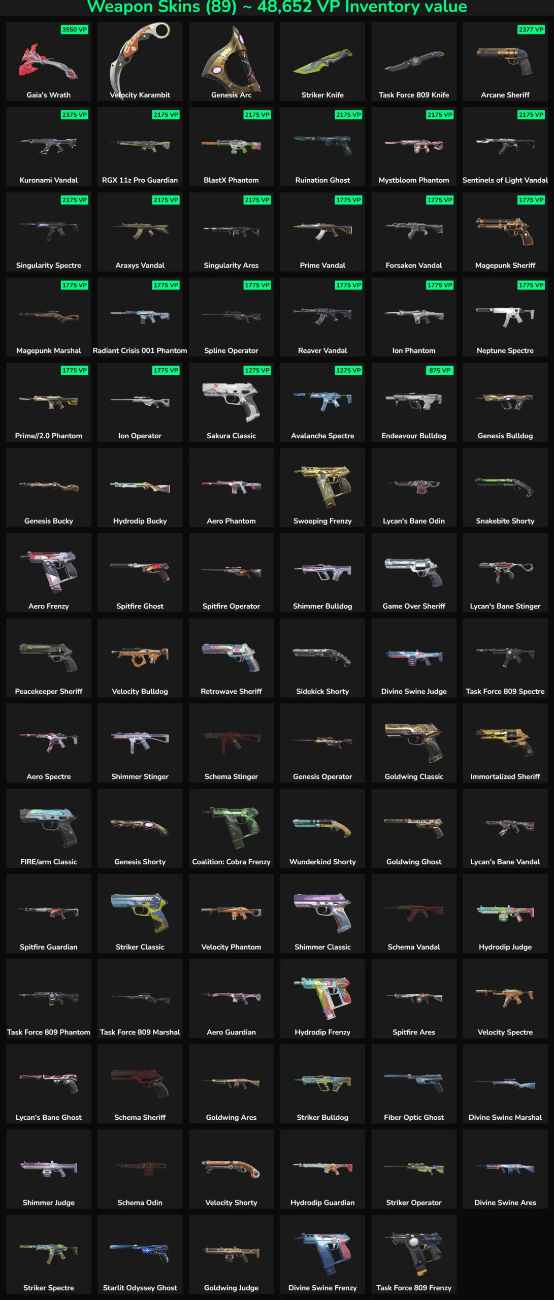 Fortnite inactive skins and weapon skins collection.