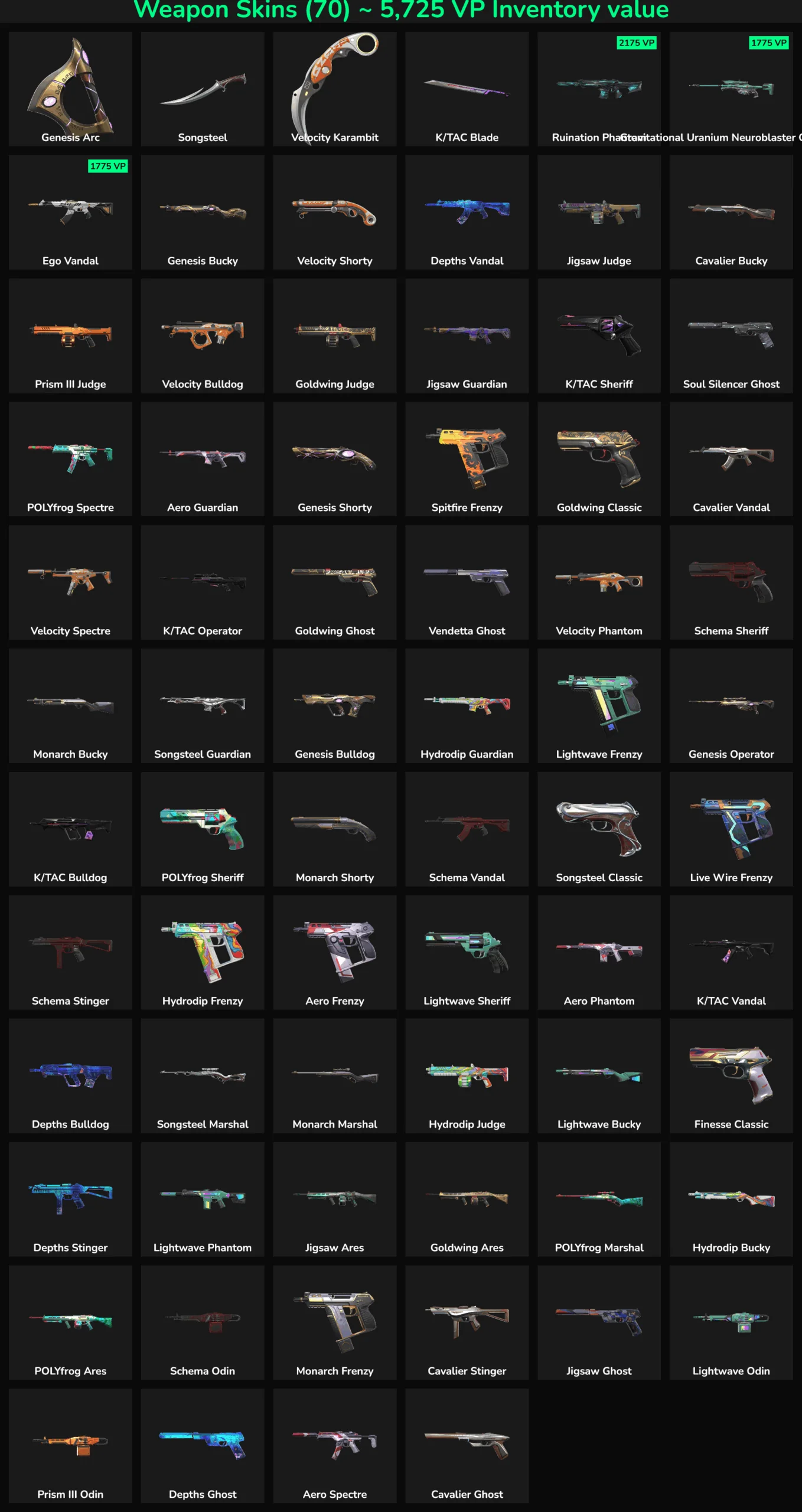 Fortnite EU inactive skins with 70 skins, including weapons and accessories.